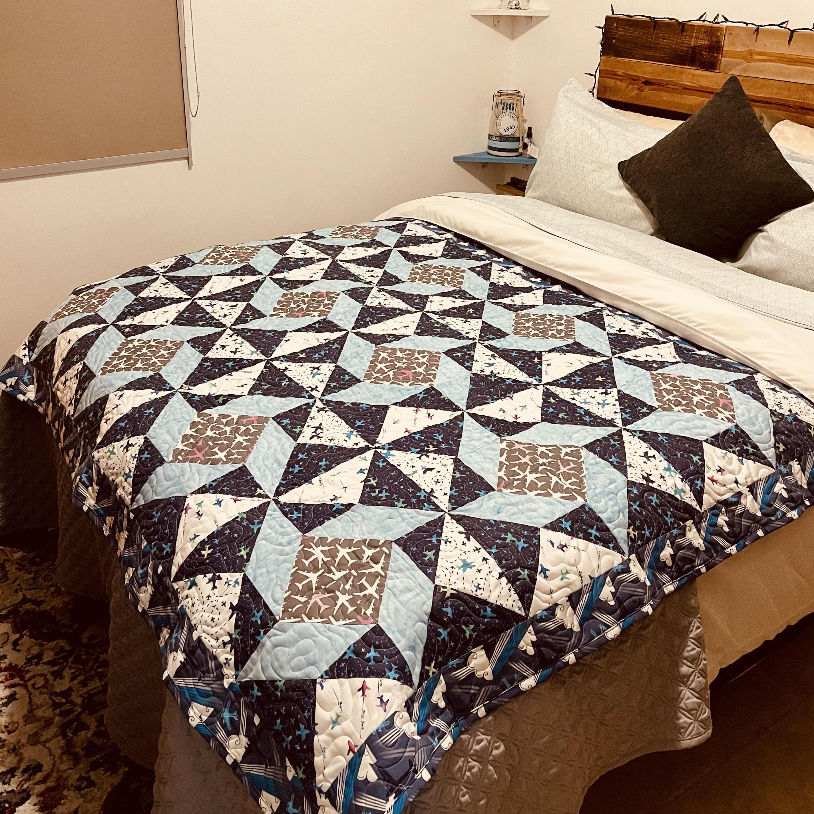 Custom Pieced Quilt - Aviation Airplane Theme